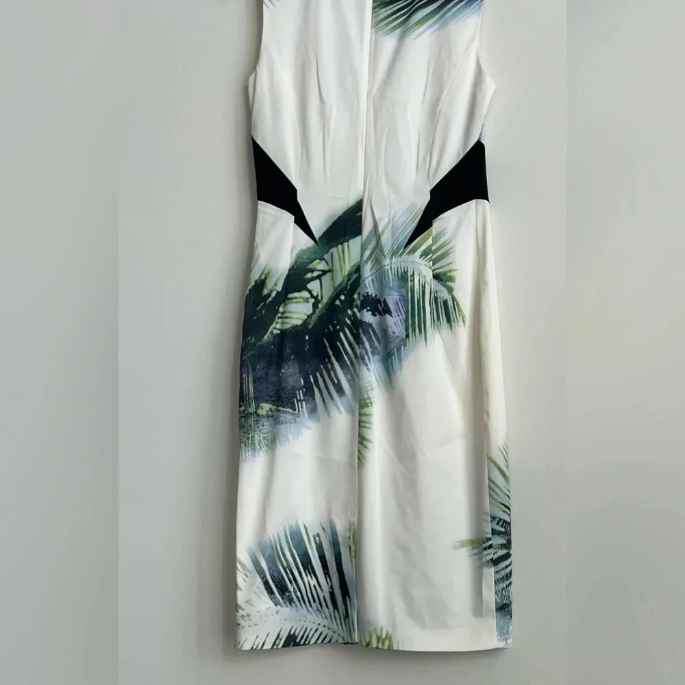 NWOT Karen Millen Signature Stretch palm tree tropical print pencil shift dress
